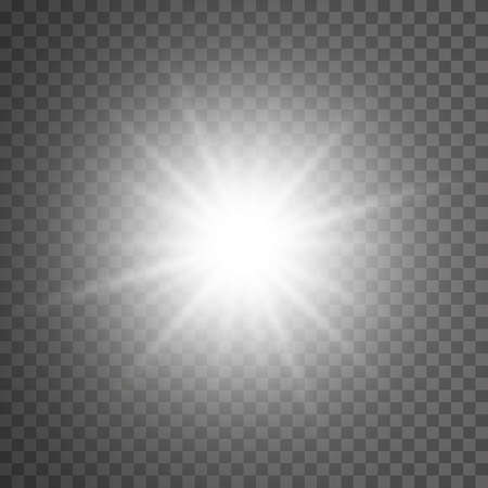 White glowing light burst explosion transparent. Vector illustration for cool effect decoration with ray sparkles. Bright star. Transparent shine gradient glitter, bright flare. Glare texture.のイラスト素材