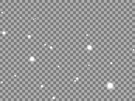 Snowfall isolated on transparent background. Snowflakes fall down from above. White light dust.のイラスト素材