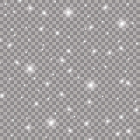 White sparks shine a special light effect. Glitters on a transparent background. Christmas abstract pattern. Glittering particles of magical dust. Stock vectorのイラスト素材