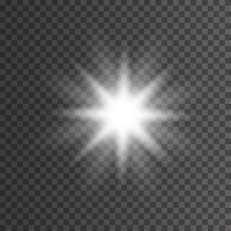 White glowing light burst explosion with transparent. Vector illustration for cool effect decoration with ray sparkles. Bright star.のイラスト素材