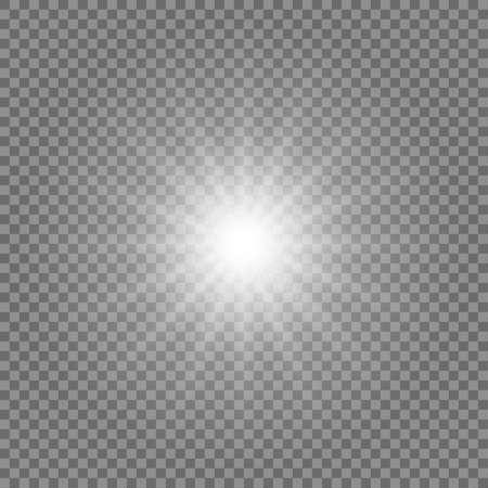 Transparent white glow flash light or shine effect. Stock vector illustration of burst explosion glare texture. Lens flare with bright glowing raysのイラスト素材