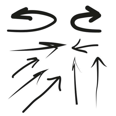 Arrows symbols, abstract doodle writing design, vector set on white background. Stylish elements for design.のイラスト素材