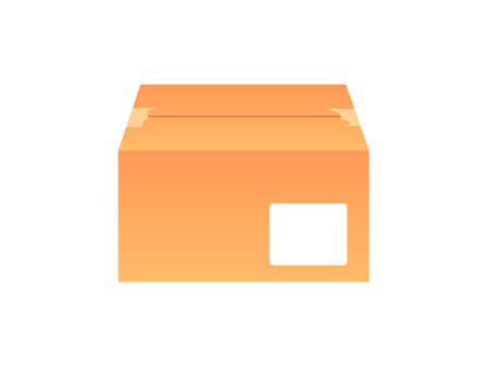 Closed, packed postal box with scotch  and label isolated on white background. Filled, empty, brown isometric delivery parcel post. Shippingのイラスト素材