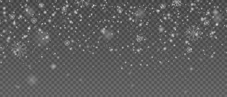 Snow fall vector background overlay isolated on transparent. Christmas winter snowy illustrationのイラスト素材
