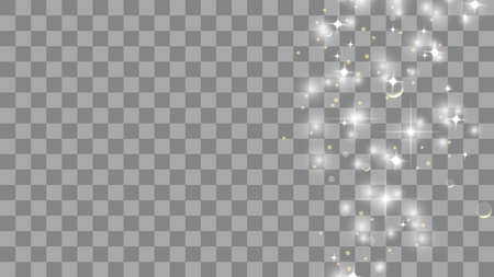 Gold glittering star dust trail sparkling particles isolated on transparent background. Vector white glitter wave abstract illustration. Light glow effect stars bursts with sparkles.のイラスト素材