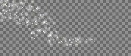 Gold glittering star dust trail sparkling particles isolated on transparent background. Vector white glitter wave abstract illustration. Light glow effect stars bursts with sparkles.のイラスト素材