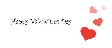 Happy Valentines day wide white greeting card with calligraphy hand written text. Red heart shape vector icons.のイラスト素材