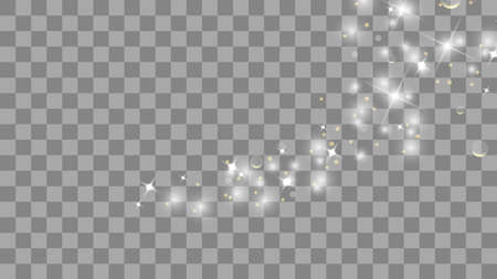 Gold glittering star dust trail sparkling particles isolated on transparent background. Vector white glitter wave abstract illustration. Light glow effect stars bursts with sparkles.のイラスト素材