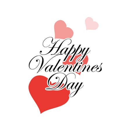 Happy Valentines day white greeting card with calligraphy hand written text. Red heart shape vector icons.のイラスト素材