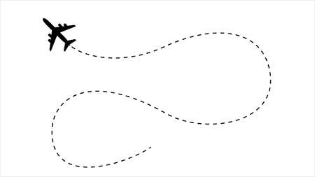 Plane, airplane dash line path vector icon isolated on white background. Logo airplane tourism, travel or shipping conceptのイラスト素材