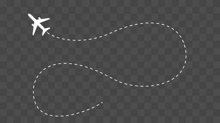 Plane, airplane dash line path vector icon isolated on whiteのイラスト素材