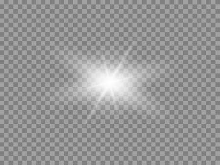 Vector glowing light effect. Shine, glare, flare, flash illustration. White png star on transparent.のイラスト素材
