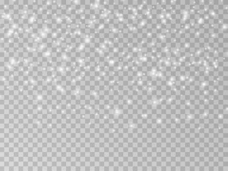 Realistic vector falling snow fall overlay. png shining snowflakes background for Christmas banner of winter collection decoration isolated on transparent. Stock vectorのイラスト素材