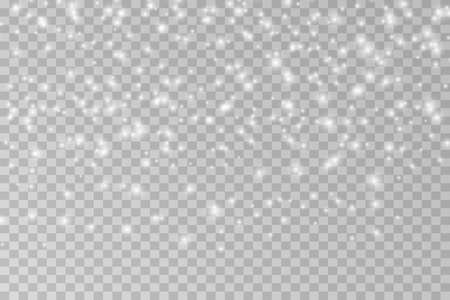 Realistic vector falling snow fall overlay. png shining snowflakes background for Christmas banner of winter collection decoration isolated on transparent. Stock vectorのイラスト素材