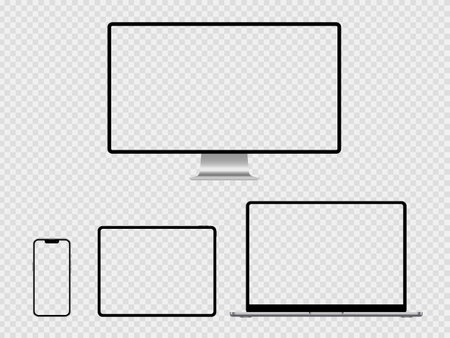 Realistic computer monitor, laptop, tablet and smartphone. vector illustrationのイラスト素材