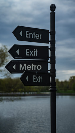 Signpost in the park, entrance, exit, subway