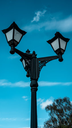 Vintage street lamp in the park against the skyの写真素材
