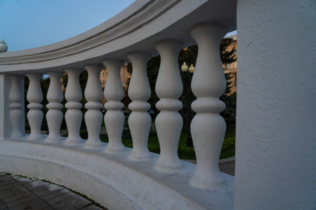 Concrete, vintage fencing with columns. Concrete Balusters. Fencing of the parkの写真素材