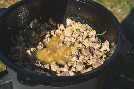Uzbek cast-iron cauldron in which meat is cooked for pilaf