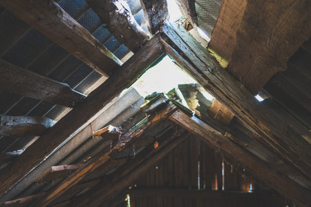 The hayloft in the barn. Sunlight breaks through the leaky roof. Village vibe