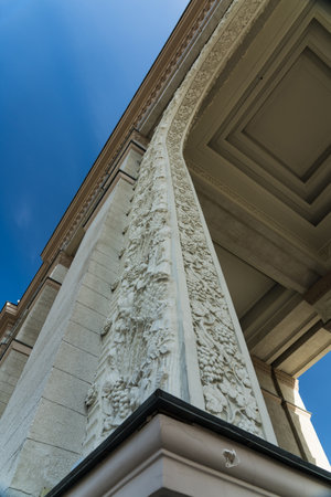 Main entrance arch VDNH. Building with columns. Massive columnsの写真素材