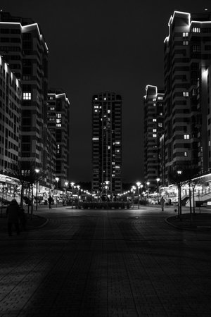 Mayak Minsk at night. Night city. City Street Lightsの写真素材