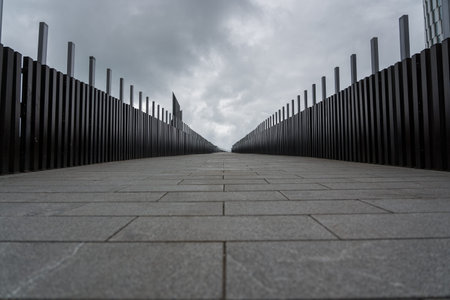 View of the bridge, cloudy sky, crossing. High quality photo