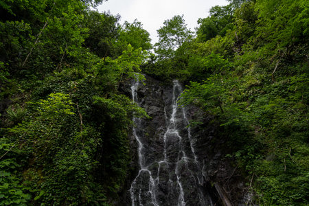 A weak waterfall in Georgia. Mountains and waterfalls