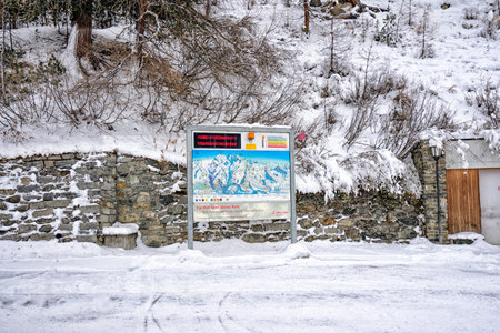 Zermatt, Switzerland - November 10, 2017: Map on the street of Zermatt indicating local weather