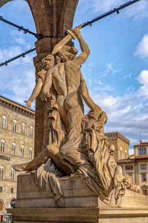 Florence, Italy - August 25, 2018: Statue sculpture in Piazza della Signoria with morning sunlightのeditorial素材