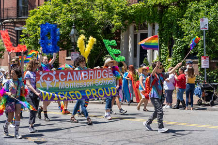 Boston, US - June 8: Banner of Cambridge Montessori School in Boston Gay Pride Parradeのeditorial素材