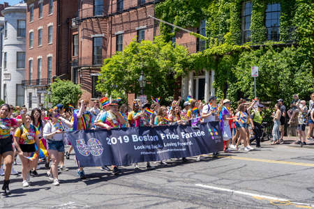 Boston, US - June 8: People with banner of 2019 Boston Pride Paradeのeditorial素材