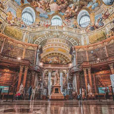 Vienna, Austria - April 28, 2019: Statue of Emperor Charles VI in the center of Imperial Libraryのeditorial素材