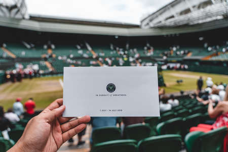 Wimbledon, UK - July 14, 2019: Invitaion held in front of center court before mens final 2019のeditorial素材