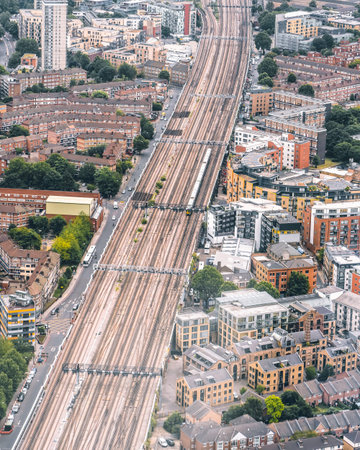 View of London Bridge underground station from the top of Shard in London