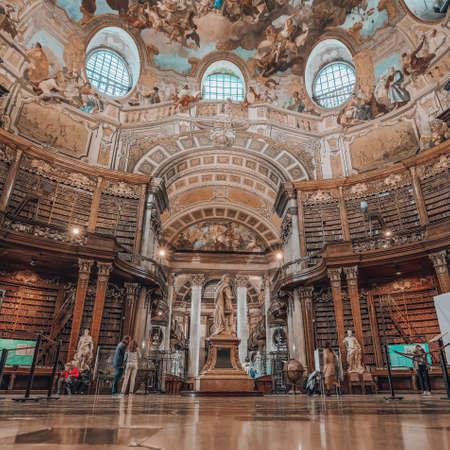 Vienna, Austria - April 28, 2019: Statue of Emperor Charles VI in the center of Imperial Libraryのeditorial素材