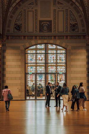 Amsterdam, Netherlands - July 20, 2019: Passage with big colorful window in rijksmuseumのeditorial素材
