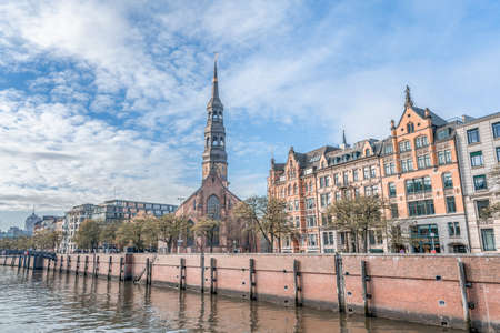 Hamburg, Germany - November 9, 2019: St. Katharinen Church in blue sky view from St. Anne bridgeのeditorial素材