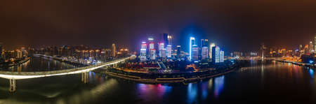 Aerial pano night view of Hong Ya Dong cave by Jialing riverのeditorial素材