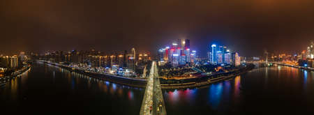 Aerial pano night view of Hong Ya Dong cave by Jialing riverのeditorial素材