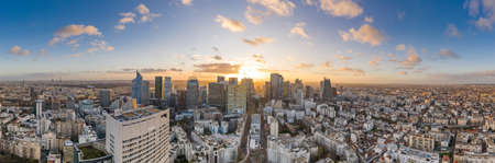 Aerial pano drone shot of La Defense skyscraper complex view from Courbevoieのeditorial素材
