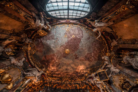 Ceiling with gold decoration in entrance hall to Asamkirche late Baroque Churchのeditorial素材