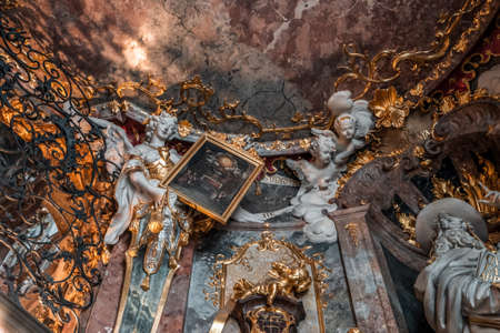 Angel holding painting on ceiling of entrance hall of Asamkircheのeditorial素材