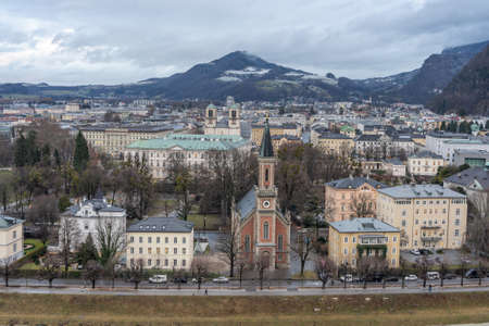 Protestant parish Salzburg Christ Church in front of Mirabelle Paaceの写真素材