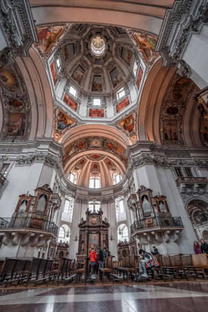 Ultrawide view of central dome ceiling inside Salzburg Cathedralのeditorial素材