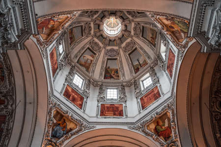 Upward view of central dome ceiling inside Salzburg Cathedralのeditorial素材