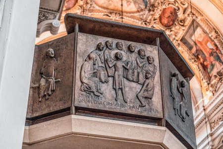 Artwork Copperplate of jesus surrounded by saints inside Salzburg Cathedralのeditorial素材