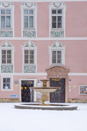 Fountain in the yard of Royal Castle Berchtesgaden baroque style wing buildingのeditorial素材