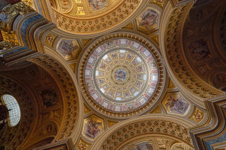 Luxarily decorated golden ceiling with cupola in St. Stephen's Basilicaのeditorial素材