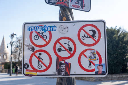 Forbidden sign at Holy Trinity Square on Fisherman's Bastion in Budapestのeditorial素材